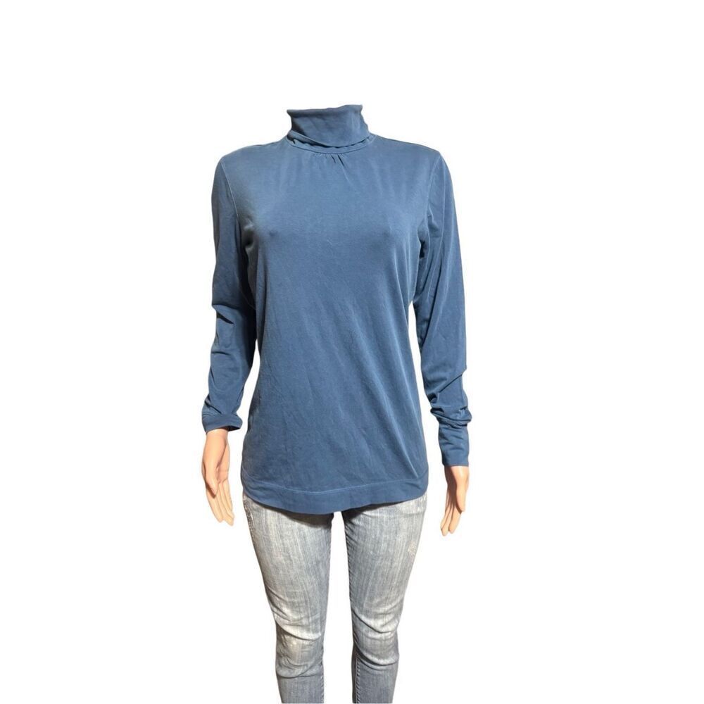Pulp long sleeve turtle neck sapphire ruched solid casual lightweight tee shirt